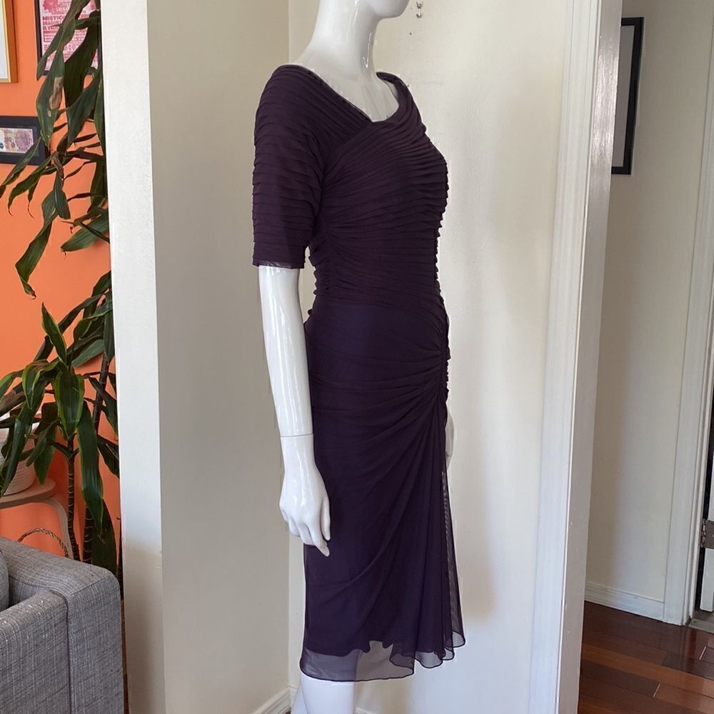 Tadashi Shoji Eggplant Purple Ruched Evening Dress Size Small - Picture 5 of 11